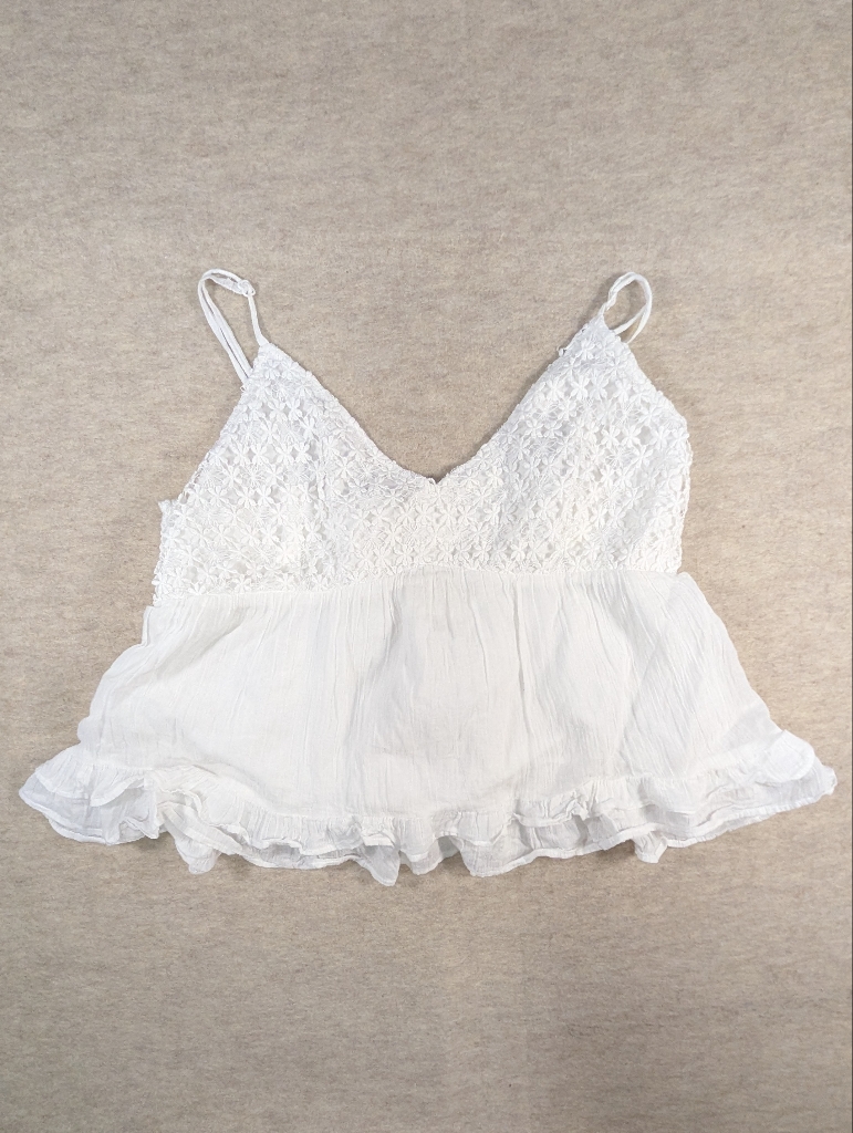 Alter'd State Coachella Vibes White Ruffle Cami Strap Cropped Babydoll Top Xl